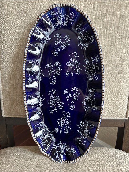 Temp-Tations Other - Temp-Tations by Tara Blue Floral Lace Ceramic Serving Platter